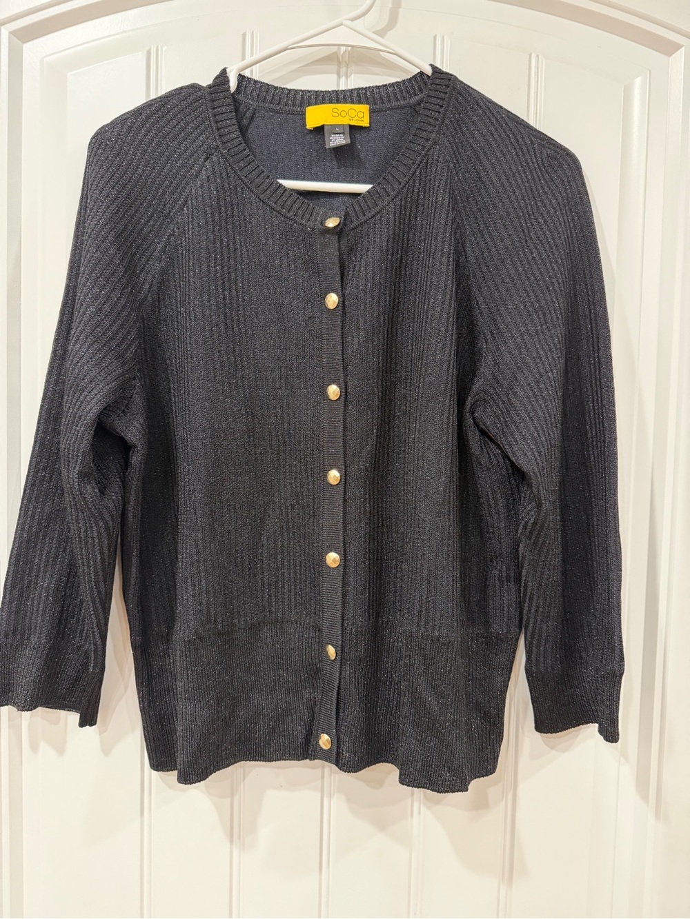 EUC St. John Black Ribbed Gold-Button Cardigan